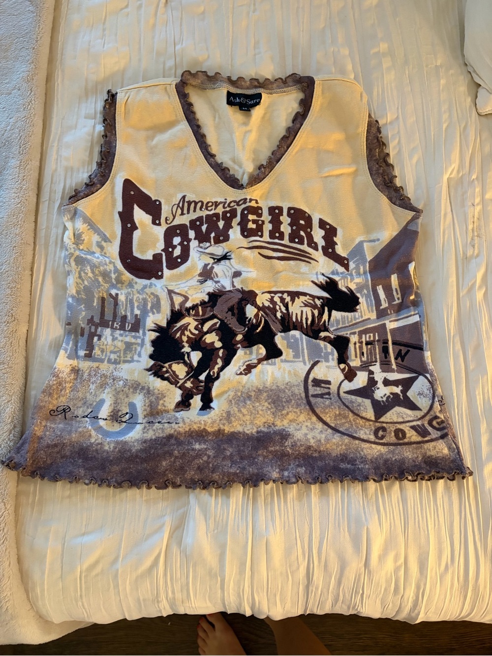 American Cowgirl Graphic Tank Top - Cream & Brown